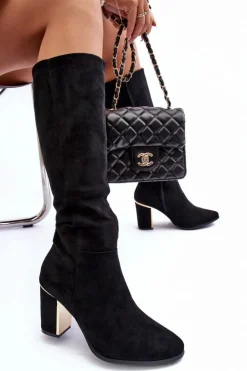 Hot Boto Kozaki Przed Kolano Na Słupku Zamszowe Czarne Kilrenita