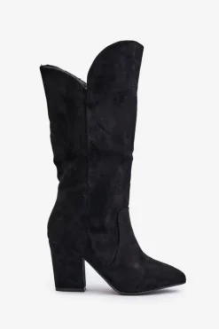 Boto Kozaki Przed Kolano Na Słupku Z Eko Zamszu Czarne Clorira Czarny