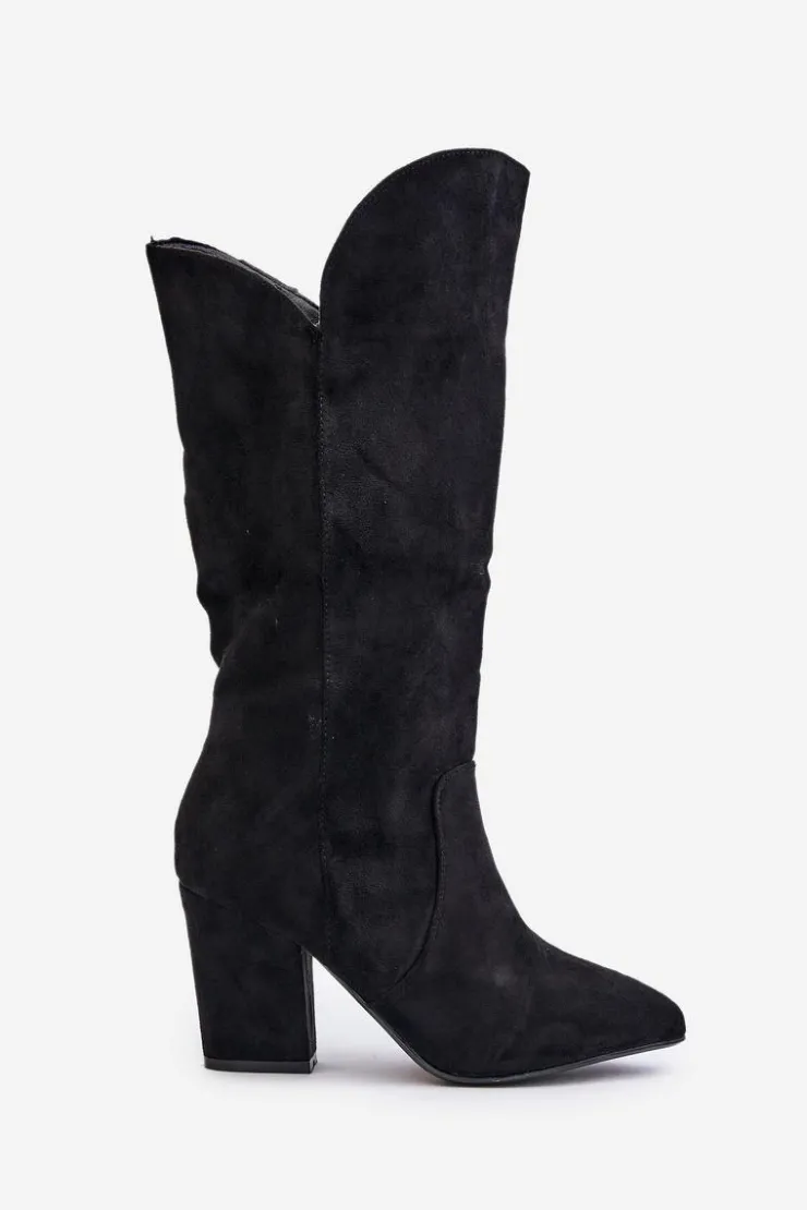 Boto Kozaki Przed Kolano Na Słupku Z Eko Zamszu Czarne Clorira Czarny