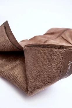 Damskie Boto Kozaki Przed Kolano Na Słupku Zamszowe Beżowe Kilrenita