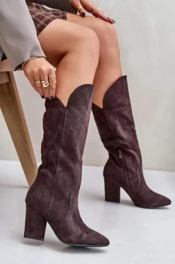 Boto Kozaki Na Słupku|Kozaki Przed Kolano*Kozaki Przed Kolano Na Słupku Z Eko Zamszu Brązowe Clorira