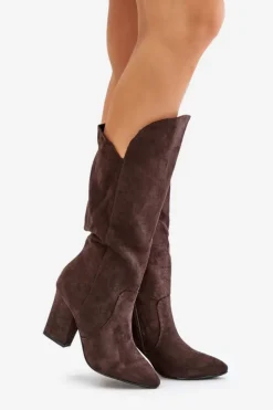 Boto Kozaki Na Słupku|Kozaki Przed Kolano*Kozaki Przed Kolano Na Słupku Z Eko Zamszu Brązowe Clorira