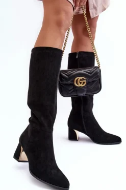 Damskie Boto Kozaki Przed Kolano Zamszowe Na Obcasie Czarne Inatris