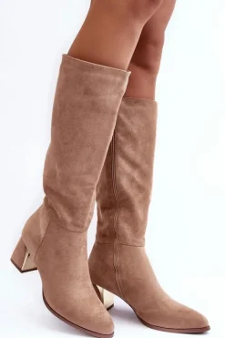 Online Boto Kozaki Przed Kolano Zamszowe Na Obcasie Beżowe Inatris