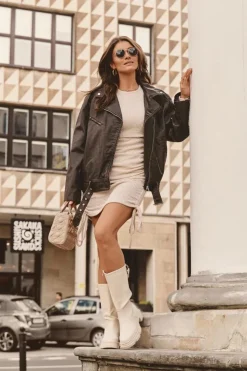 Sale Boto Kozaki Z Cholewką Do Połowy Łydki Jasnobeżowe Lizames