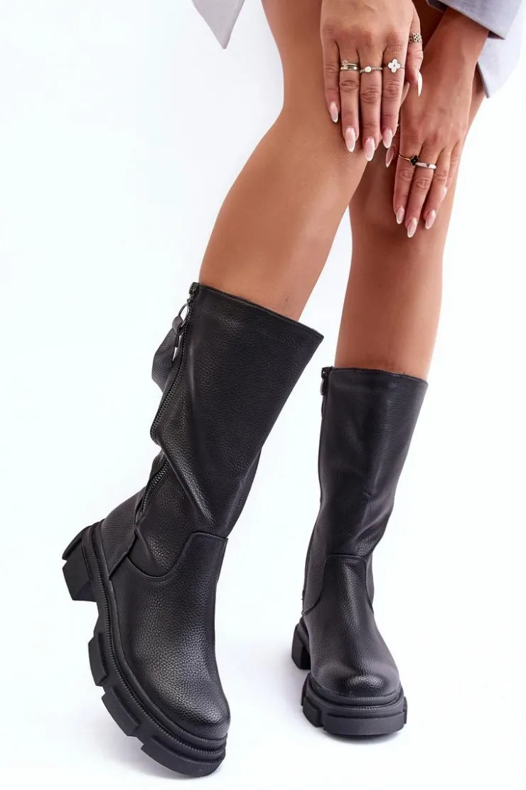 Boto Kozaki Płaskie|Kozaki Przed Kolano*Kozaki Z Cholewką Do Połowy Łydki Czarne Lizames