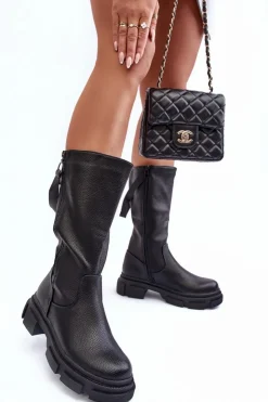 Boto Kozaki Płaskie|Kozaki Przed Kolano*Kozaki Z Cholewką Do Połowy Łydki Czarne Lizames