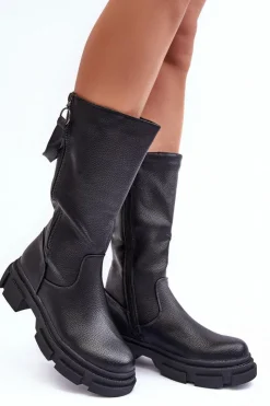 Boto Kozaki Płaskie|Kozaki Przed Kolano*Kozaki Z Cholewką Do Połowy Łydki Czarne Lizames