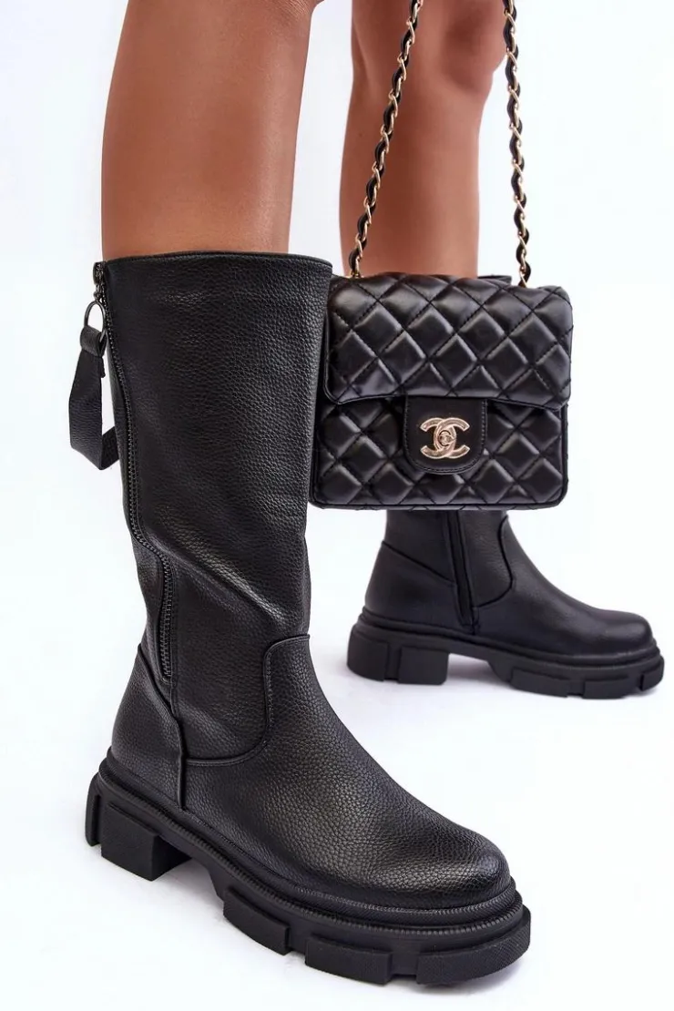 Boto Kozaki Płaskie|Kozaki Przed Kolano*Kozaki Z Cholewką Do Połowy Łydki Czarne Lizames