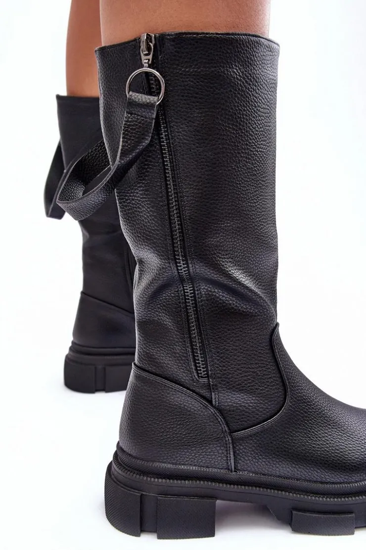 Boto Kozaki Płaskie|Kozaki Przed Kolano*Kozaki Z Cholewką Do Połowy Łydki Czarne Lizames