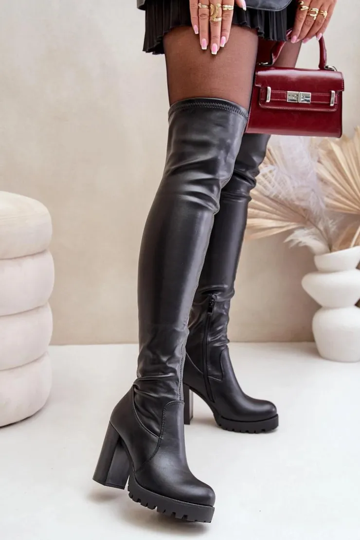 Discount Boto Kozaki Z Cholewką Za Kolano Na Słupku Czarne Nelothiel
