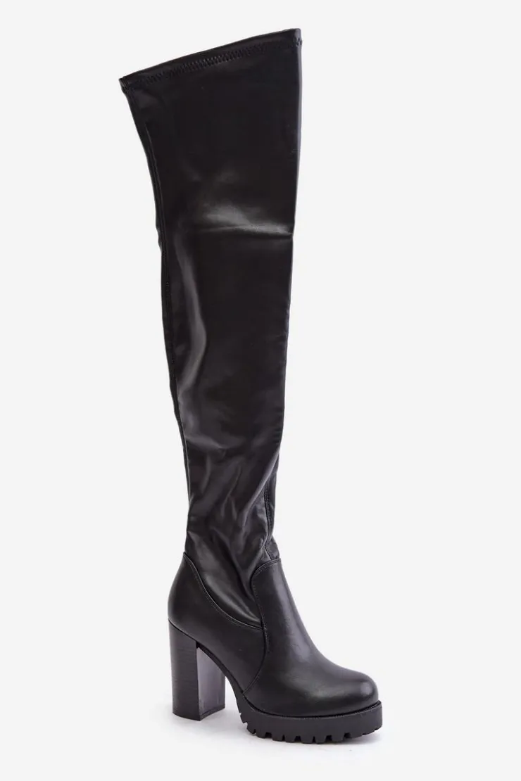Discount Boto Kozaki Z Cholewką Za Kolano Na Słupku Czarne Nelothiel