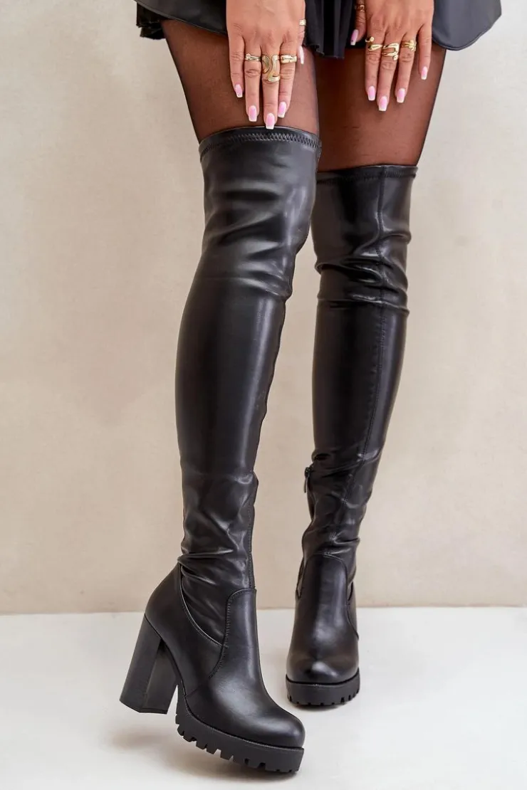 Discount Boto Kozaki Z Cholewką Za Kolano Na Słupku Czarne Nelothiel