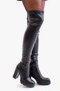 Discount Boto Kozaki Z Cholewką Za Kolano Na Słupku Czarne Nelothiel