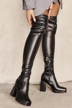 Damskie Boto Kozaki Z Cholewką Za Kolano Na Słupku Czarne Liatheia