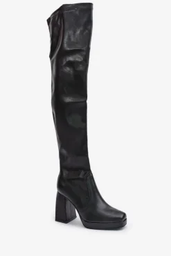 Damskie Boto Kozaki Z Cholewką Za Kolano Na Słupku Czarne Liatheia