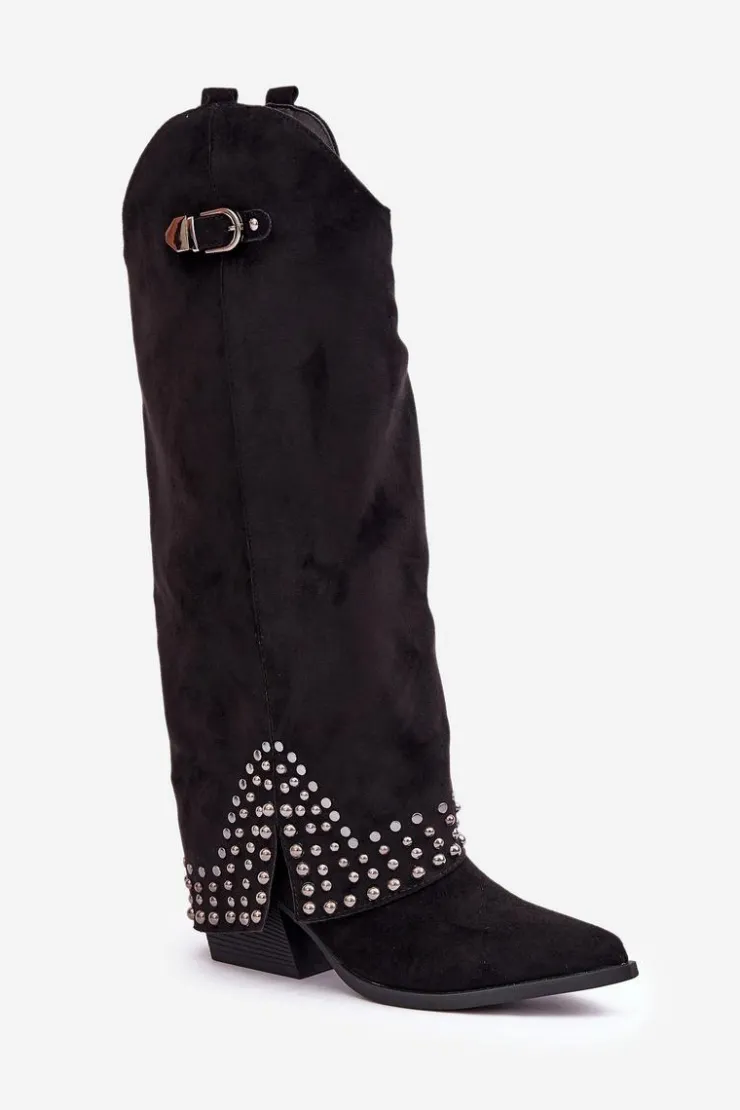 Boto Kozaki Na Słupku|Kozaki Z Wywiniętą Cholewką*Kozaki Z Wywiniętą Cholewką Na Słupku Czarne Iveliri Czarny