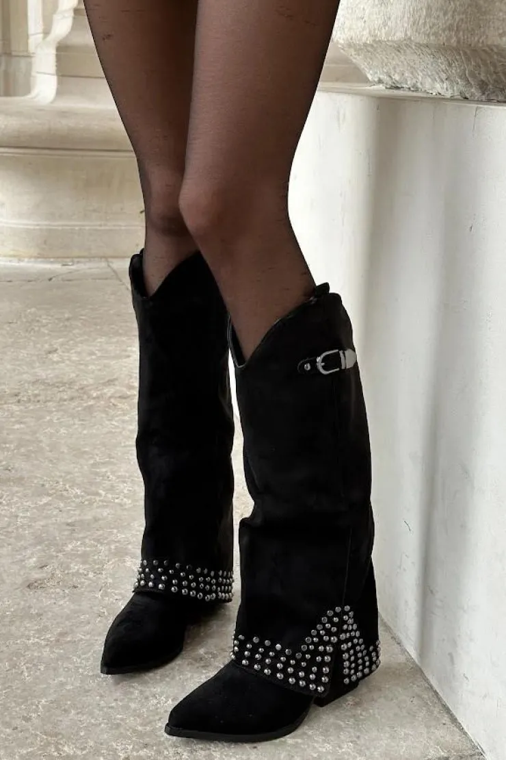 Boto Kozaki Na Słupku|Kozaki Z Wywiniętą Cholewką*Kozaki Z Wywiniętą Cholewką Na Słupku Czarne Iveliri Czarny