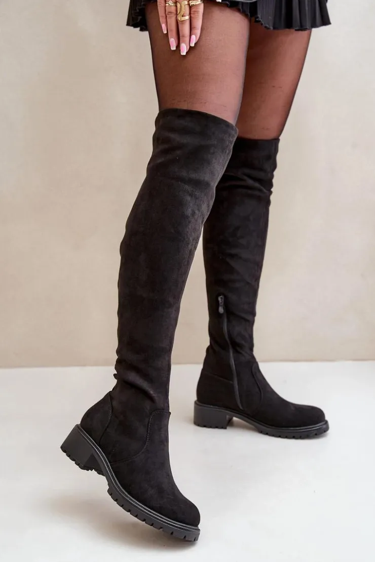 Hot Boto Kozaki Za Kolano Na Płaskim Obcasie Czarne Filora