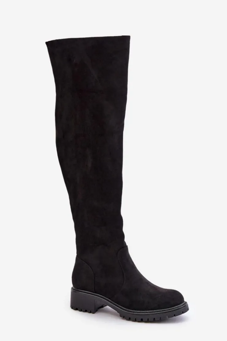 Hot Boto Kozaki Za Kolano Na Płaskim Obcasie Czarne Filora