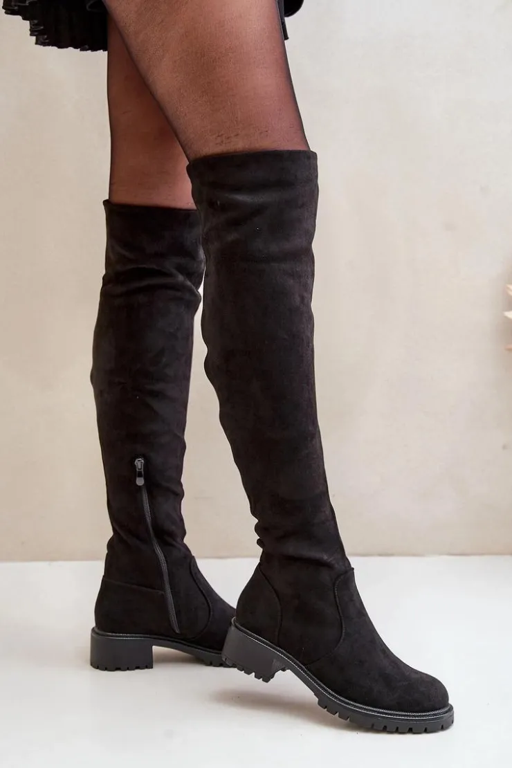 Hot Boto Kozaki Za Kolano Na Płaskim Obcasie Czarne Filora
