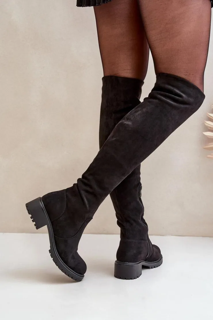 Hot Boto Kozaki Za Kolano Na Płaskim Obcasie Czarne Filora