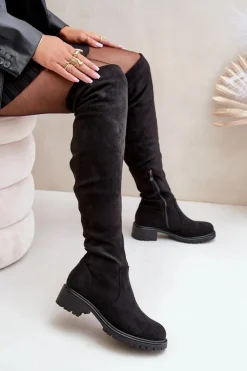 Hot Boto Kozaki Za Kolano Na Płaskim Obcasie Czarne Filora