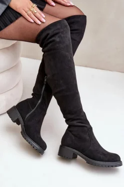 Hot Boto Kozaki Za Kolano Na Płaskim Obcasie Czarne Filora