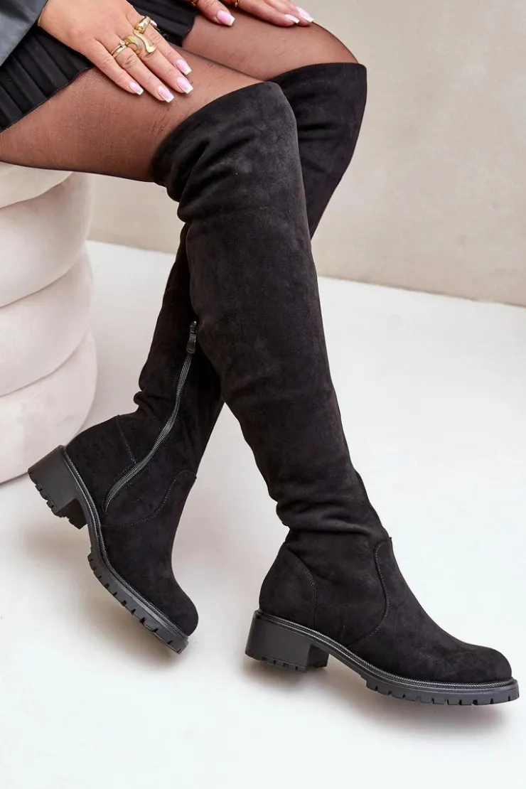 Hot Boto Kozaki Za Kolano Na Płaskim Obcasie Czarne Filora