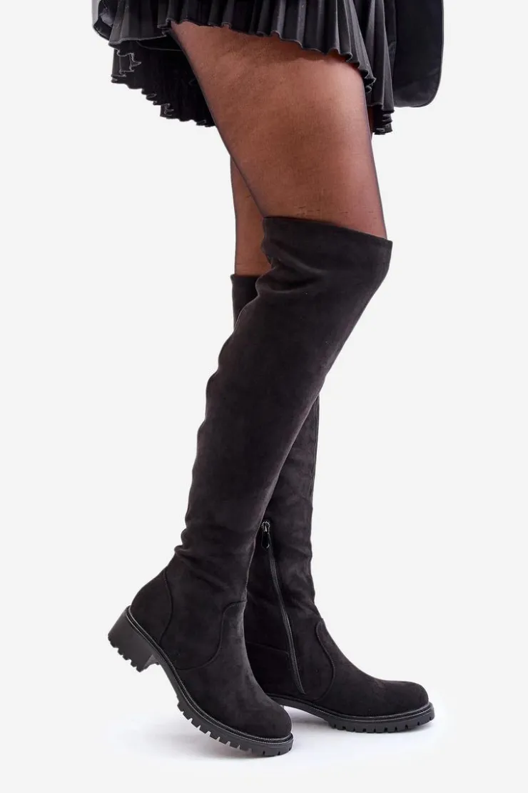 Hot Boto Kozaki Za Kolano Na Płaskim Obcasie Czarne Filora