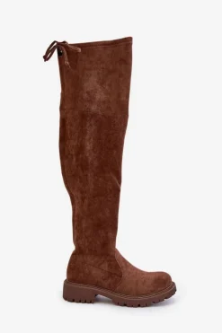 Boto Kozaki Ocieplane|Muszkieterki*Kozaki Za Kolano Na Płaskim Obcasie Z Eko Zamszu Brązowe Arkelia