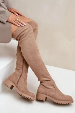 Boto Muszkieterki|Kozaki Płaskie*Kozaki Za Kolano Na Płaskim Obcasie Beżowe Filora