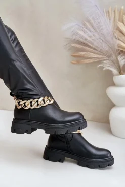 Damskie Boto Kozaki Za Kolano Na Płaskim Obcasie Z Łańcuchem Pemeriana