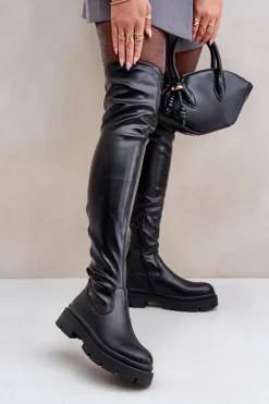 Hot Boto Kozaki Za Kolano Na Płaskim Obcasie Czarne Feliri