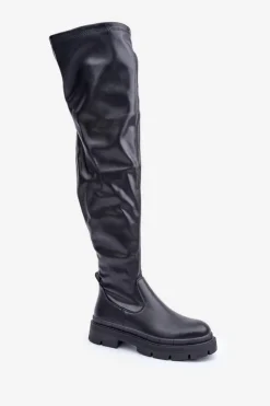 Hot Boto Kozaki Za Kolano Na Płaskim Obcasie Czarne Feliri