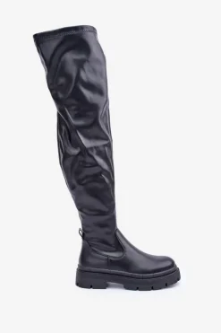 Hot Boto Kozaki Za Kolano Na Płaskim Obcasie Czarne Feliri