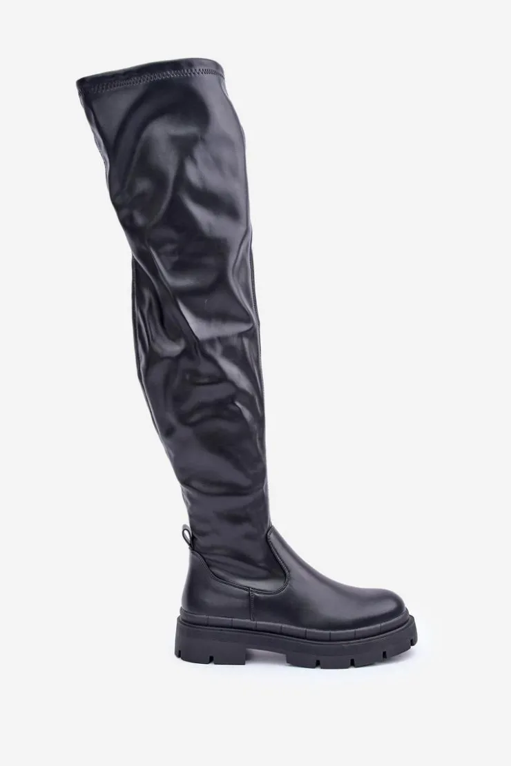 Hot Boto Kozaki Za Kolano Na Płaskim Obcasie Czarne Feliri