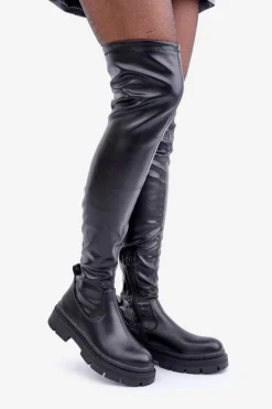 Hot Boto Kozaki Za Kolano Na Płaskim Obcasie Czarne Feliri