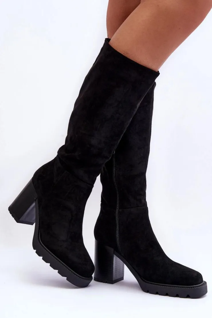 Boto Kozaki Przed Kolano|Kozaki Na Obcasie*Kozaki Zamszowe Na Masywnym Obcasie Czarne Virdana