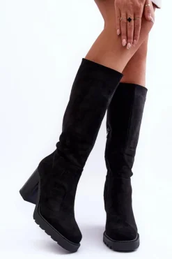 Boto Kozaki Przed Kolano|Kozaki Na Obcasie*Kozaki Zamszowe Na Masywnym Obcasie Czarne Virdana