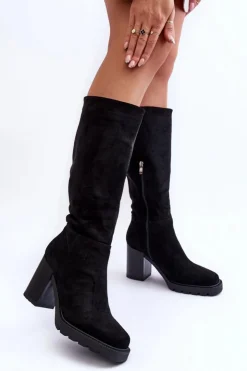 Boto Kozaki Przed Kolano|Kozaki Na Obcasie*Kozaki Zamszowe Na Masywnym Obcasie Czarne Virdana