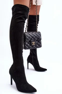 New Boto Kozaki Zamszowe Za Kolano Na Szpilce Czarne Calfi
