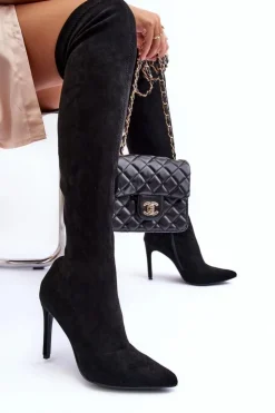 New Boto Kozaki Zamszowe Za Kolano Na Szpilce Czarne Calfi