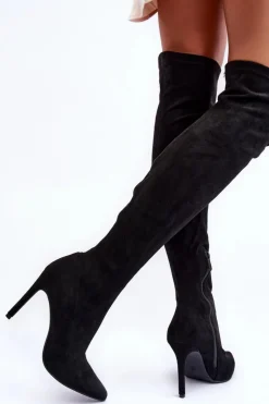 New Boto Kozaki Zamszowe Za Kolano Na Szpilce Czarne Calfi