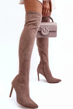 Boto Muszkieterki|Kozaki Za Kolano*Kozaki Zamszowe Za Kolano Na Szpilce Beżowe Calfi