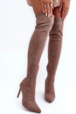 Boto Muszkieterki|Kozaki Za Kolano*Kozaki Zamszowe Za Kolano Na Szpilce Beżowe Calfi