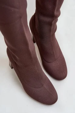 Boto Kozaki Ze Skarpetkową Cholewką Za Kolano Na Słupku Brązowe Esanira Brązowy