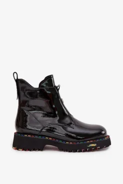 Artiker Botki Ocieplane|Botki Skórzane*Lakierowane Botki Damskie Z Naturalnej Skóry Ocieplane 57C0166 Czarne Czarny