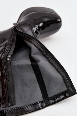 Boto Botki Ocieplane|Botki Na Słupku*Lakierowane Botki Damskie Na Platformie I Słupkowym Obcasie Czarne Calvessa Czarny