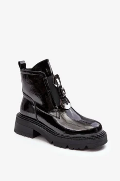 Damskie Damskie buty S.Barski Lakierowane Botki Damskie Z Ozdobą Czarne S.Barski MR870-53